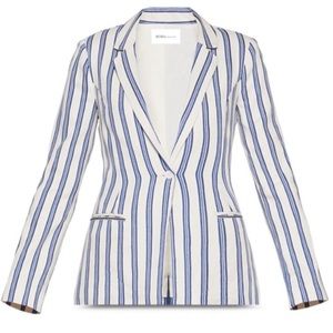BCBGENERATION Women's Cotton Blend White/Blue Striped 1-Button Blazer